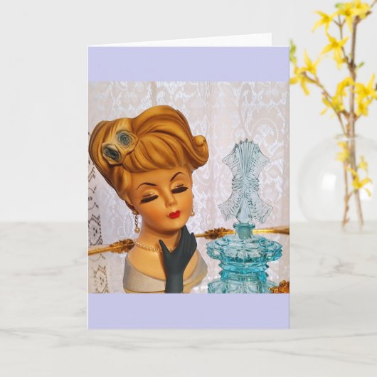 Dame Head Vase Blue Rozen Perfume Flacon Glam Kaart (Gele Bloem)