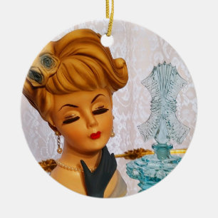 Dame Head Vase Blue Rozen Perfume Flacon Glam Keramisch Ornament