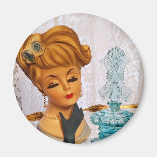 Dame Head Vase Blue Rozen Perfume Flacon Glam Magneet (Voorkant)