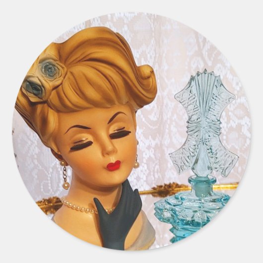 Dame Head Vase Blue Rozen Perfume Flacon Glam Ronde Sticker (Voorkant)