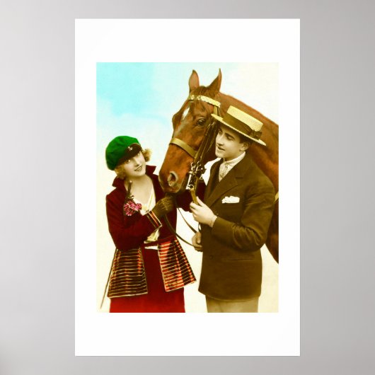 Dame, heer en paard vintage poster (Voorkant)