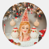 dame hoofd vaas kerst holt howard santa ronde sticker (Voorkant)