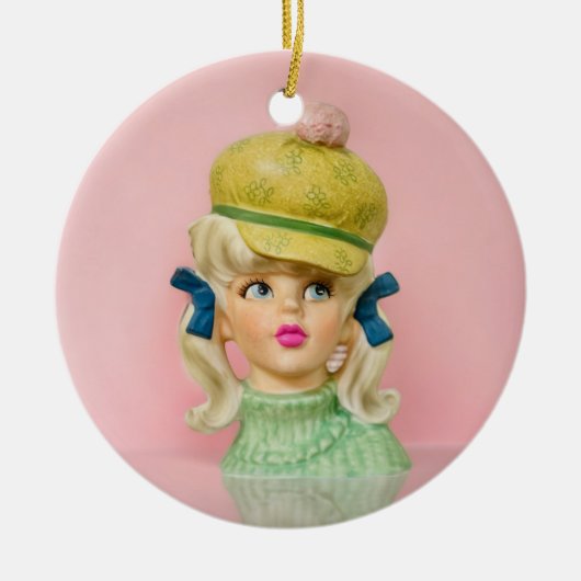 dame hoofd vaas tiener mod Pet vlechten Keramisch Ornament (Voorkant)