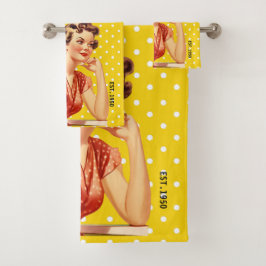  dame in 1950 Kleurrijke  Geel Bad Handdoek