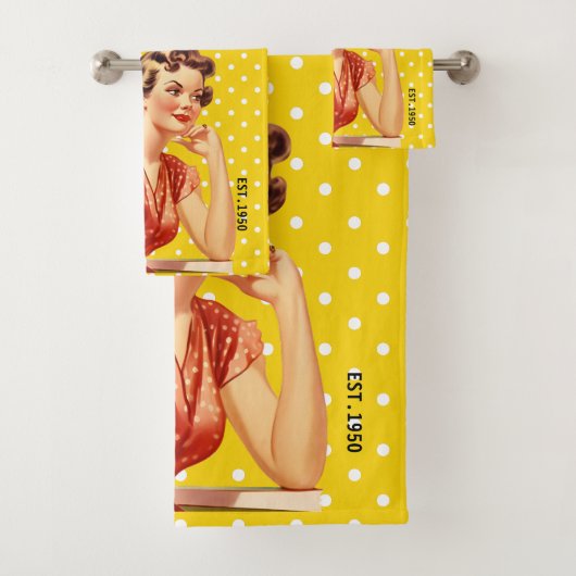 dame in 1950 Kleurrijke Geel Bad Handdoek (Insitu)