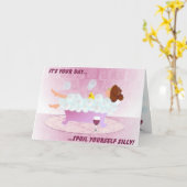 Dame in bad in roze kaart (Gele Bloem)