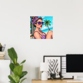 Dame in Bikini Retro Breach Poster (Thuiskantoor)
