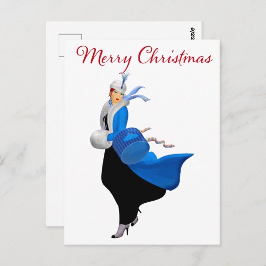  Dame in Blauw Kerstmis Groet Briefkaart (Voorkant / Achterkant)