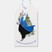  Dame in Blauw Kerstmis Groet Cadeaulabel (Voorkant)