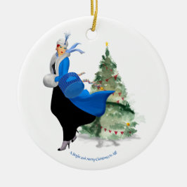  Dame in Blauw Kerstmis Groet Keramisch Ornament
