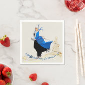 Dame in Blauw Kerstmis Groet Servet (Insitu)