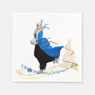  Dame in Blauw Kerstmis Groet Servet