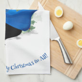 Dame in Blauw Kerstmis Groet Theedoek (Quarter Fold)