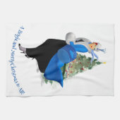 Dame in Blauw Kerstmis Groet Theedoek (Horizontaal)