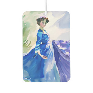 Dame in blauwe jurk - Aquarelschilderij Luchtverfrisser