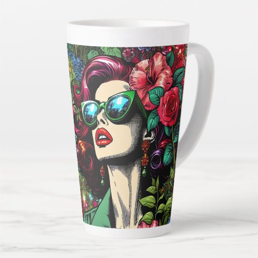  dame in bloementuin kleurrijk latte mok (Rechterhoek)