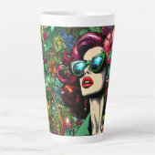  dame in bloementuin kleurrijk latte mok (Voorkant)