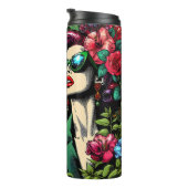 dame in bloementuin kleurrijk thermosbeker (Geroteerd rechts)