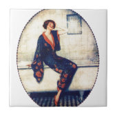  dame in de badkamer tegeltje (Voorkant)