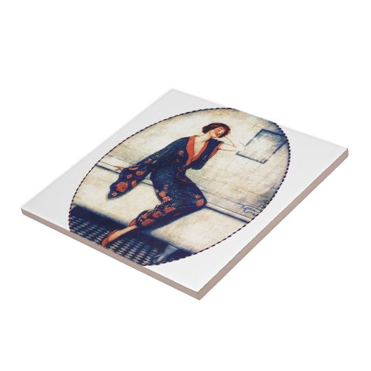  dame in de badkamer tegeltje (Zijkant)