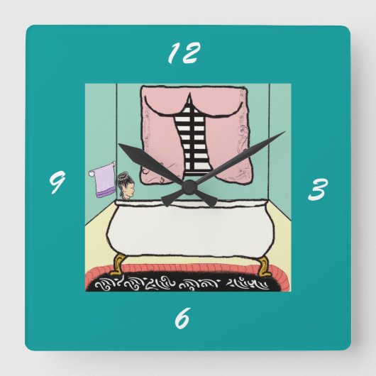 Dame in de badkuip vierkante klok (Voorkant)