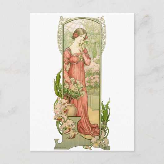 Dame in de kas briefkaart (Voorkant)