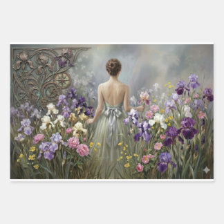 Dame in de paarse weide Decoupage  Inpakpapier Vel