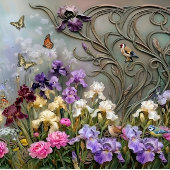 Dame in de paarse weide Decoupage  Inpakpapier Vel