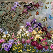 Dame in de paarse weide Decoupage  Inpakpapier Vel