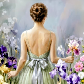 Dame in de paarse weide Decoupage Inpakpapier Vel