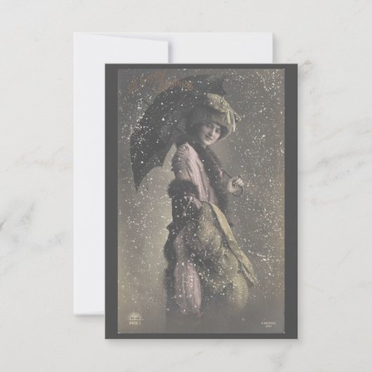 dame in de sneeuw bedankkaart (Voorkant)