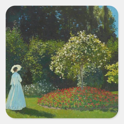 Dame in de tuin (1867) Claude Monet fijne kunst Vierkante Sticker (Voorkant)