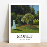 Dame in de tuin door Claude Monet Poster<br><div class="desc">Dit poster bevat een hoogwaardige reproductie van Claude Monets schilderij uit 1866, getiteld Lady in the Garden. Het schilderij show een vrouw in een witte jurk en een strojurk, staande in een tuin vol petten en bomen. Het schilderij is een van Monets vroege werken, uitgevoerd in de impressionistische stijl waarmee...</div>