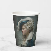 Dame in de winter papieren bekers (Achterkant)