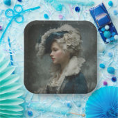 Dame in de winter papieren bordje (Feest)