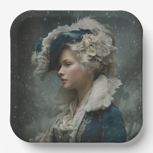 Dame in de winter papieren bordje (Voorkant)