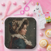 Dame in de winter papieren bordje (Feest)