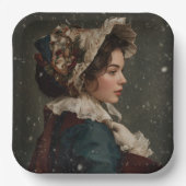 Dame in de winter papieren bordje (Voorkant)