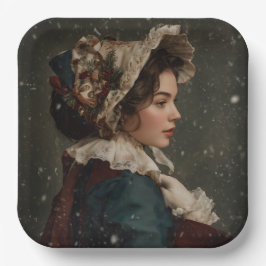 Dame in de winter papieren bordje