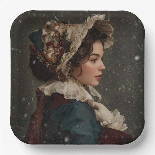 Dame in de winter papieren bordje (Voorkant)