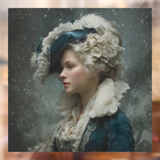 Dame in de winter raamsticker (Vel 2)