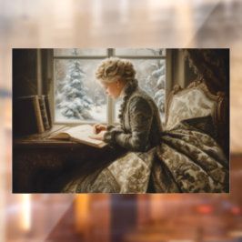 Dame in de winter raamsticker