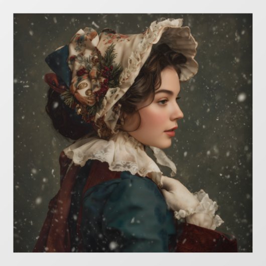 Dame in de winter raamsticker (Vel)