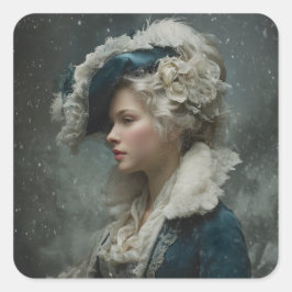 Dame in de winter vierkante sticker