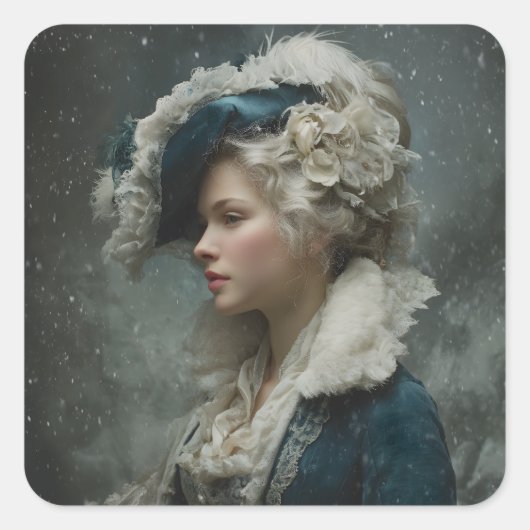 Dame in de winter vierkante sticker (Voorkant)