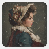Dame in de winter vierkante sticker (Voorkant)
