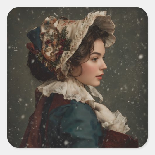 Dame in de winter vierkante sticker (Voorkant)