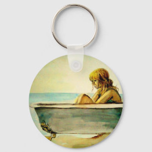 Dame in een Bathtub-Sleutelhanger Sleutelhanger