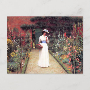 Dame in een Briefkaart van de tuin