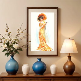 Dame in een gele jurk, Fine Art Poster